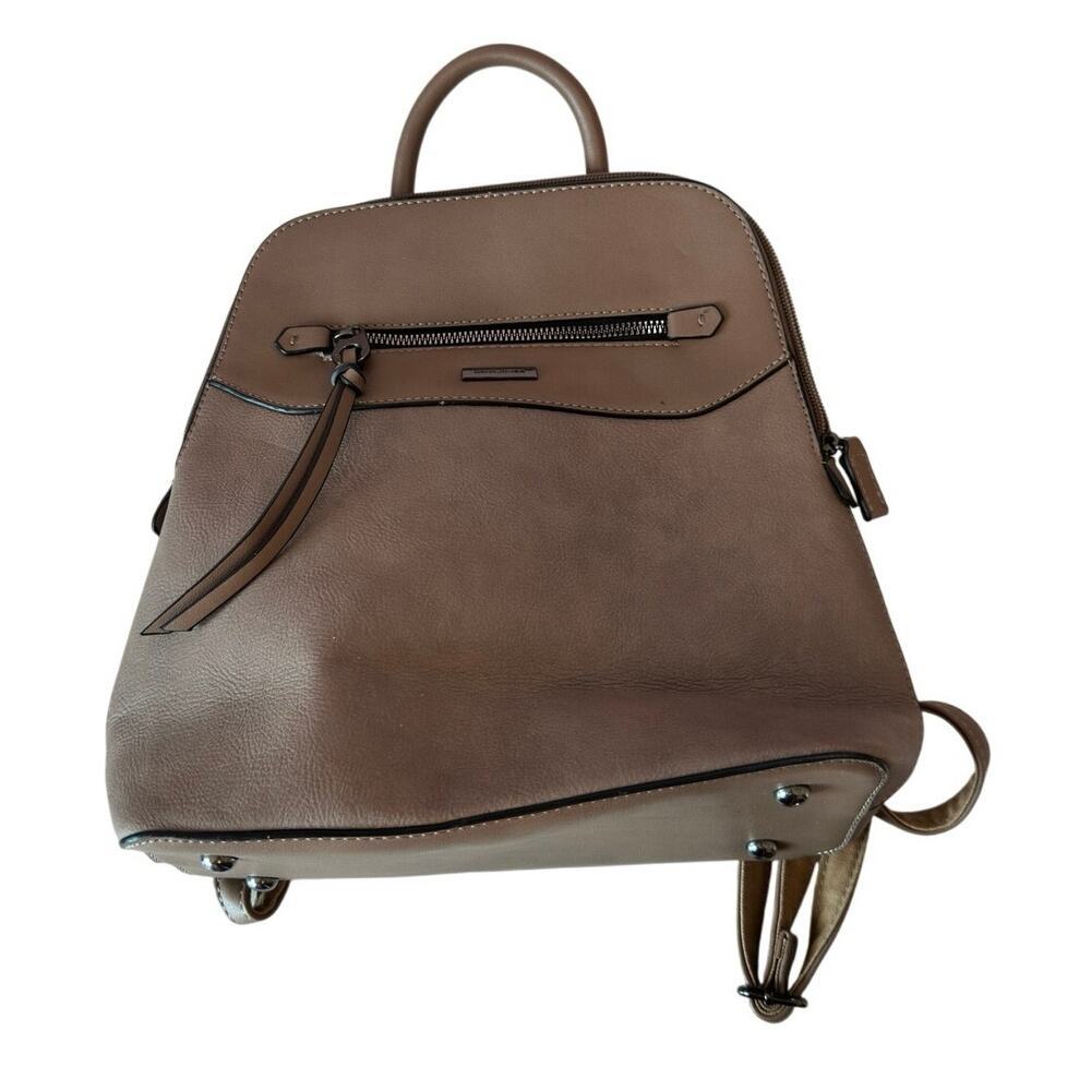 David Jones Paris Leather Mini Backpack Purse Taupe Top Handle Adjustable Straps